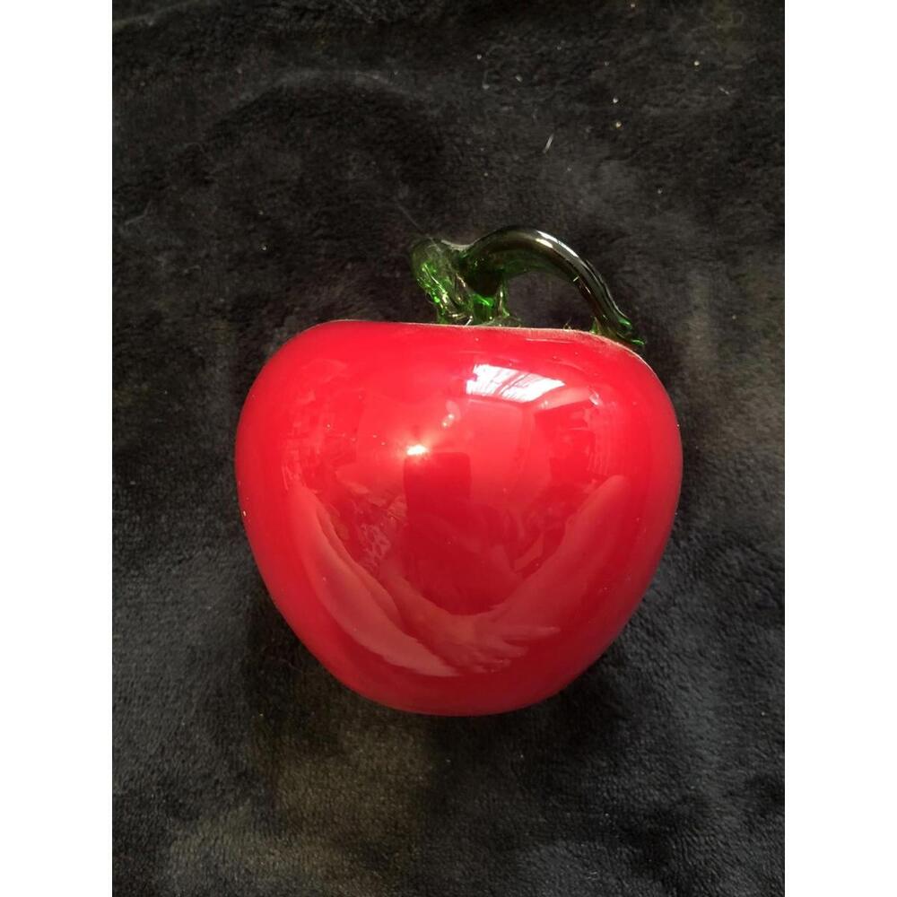 Glass Apple Paperweight Hand Blown Red/Green